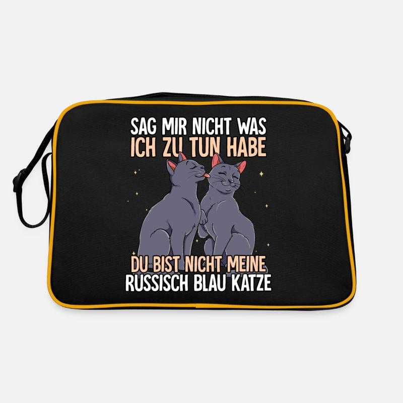 Russisch Blau Katze - Retro Tasche - Schwarz/Gold