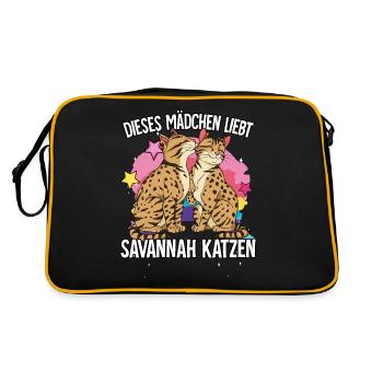Dieses Mädchen liebt Savannah Katzen - Retro Tasche - Schwarz/Gold - Hinten