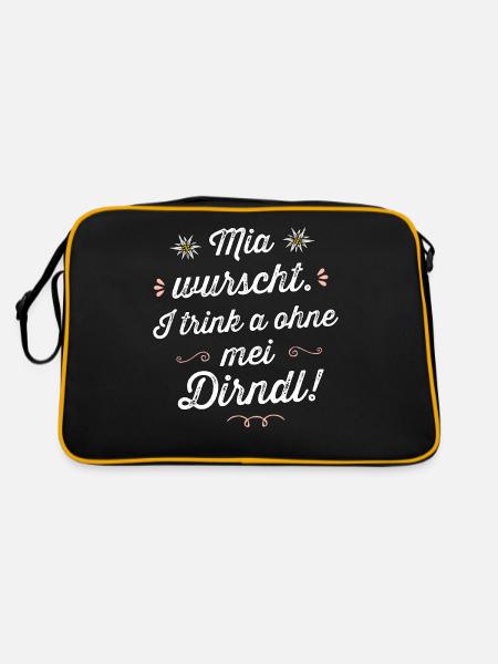Ersatz Dirndl Shirt Trachtenshirt Damen Saufen - Retro Tasche - Schwarz/Gold - Hinten