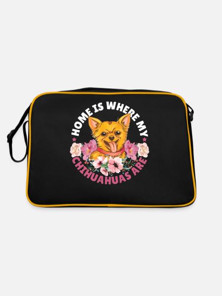 Home Is Where My Chihuahuas Are Chihuahua Dog - Retro Tasche - Schwarz/Gold - Hinten