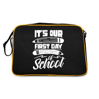 Es Ist Unser Erster Schultag Schule Schulstart - Retro Tasche - Schwarz/Gold - Hinten
