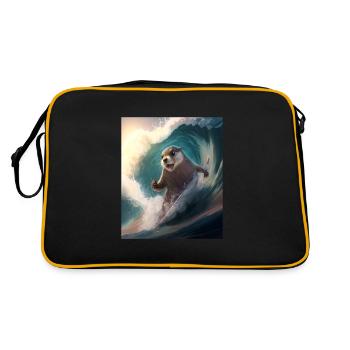 Beach Vibe Otter Cool Surfing Otter - Retro Tasche - Schwarz/Gold - Hinten