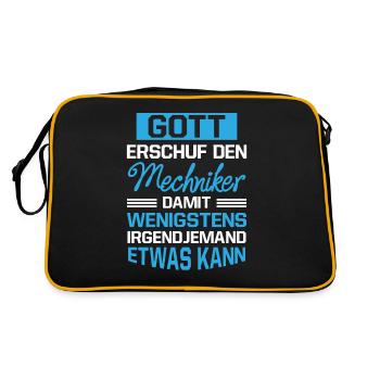 Gott Erschuf Mechaniker Handwerker Geschenk - Retro Tasche - Schwarz/Gold - Hinten