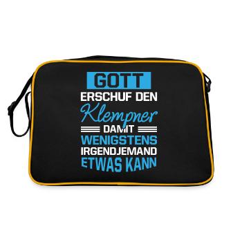 Gott Erschuf Klempner Handwerker Geschenk - Retro Tasche - Schwarz/Gold - Hinten