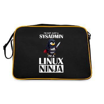 Linux Ninja I'm not a SysAdmin Tux Ninja Wizzard - Retro Tasche - Schwarz/Gold - Hinten