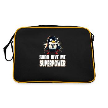 Linux Sudo Superpower Tux Superhero Penguin - Retro Tasche - Schwarz/Gold - Hinten