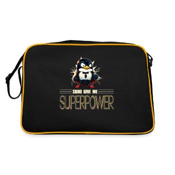 Linux Tux with Sudo Superpower Super-Penguin - Retro Tasche - Schwarz/Gold - Hinten