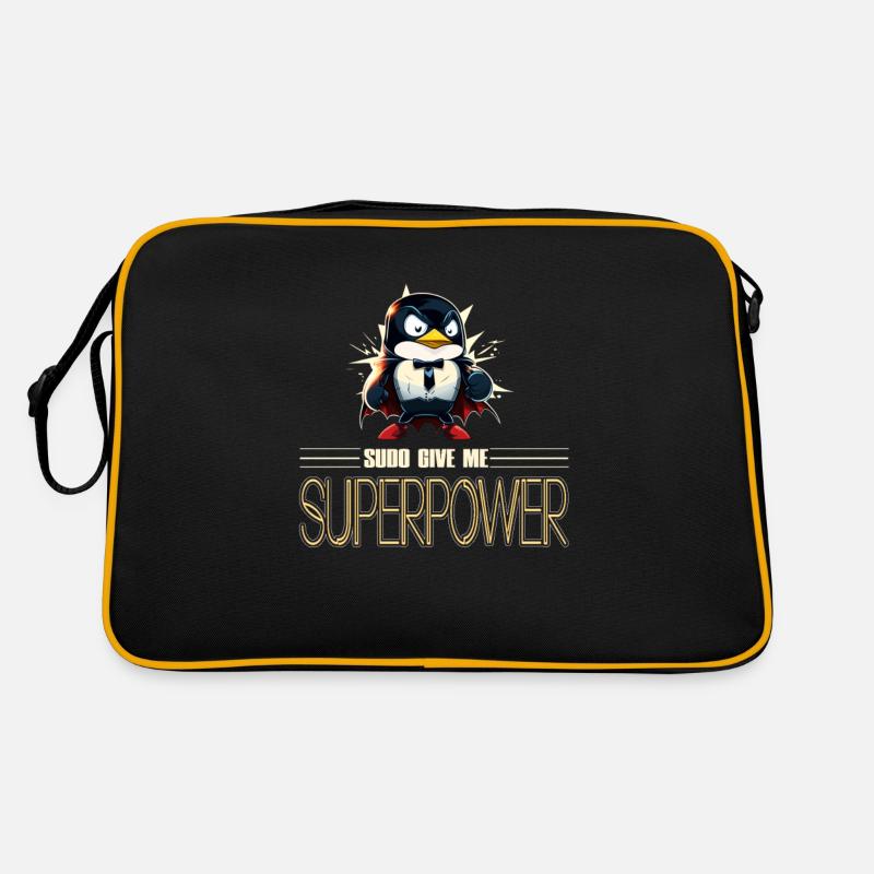 Linux Tux with Sudo Superpower Super-Penguin - Retro Tasche - Schwarz/Gold