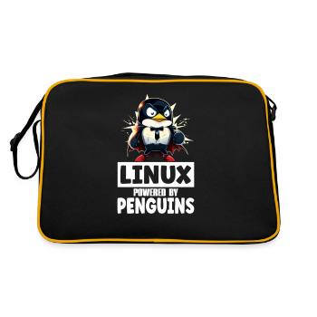 Linux Tux Penguin Powered by Sudo Superhero - Retro Tasche - Schwarz/Gold - Hinten