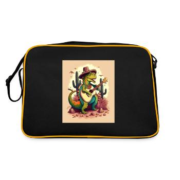 Dinosaur Lover Festive Dinosaur Playing Guitar - Retro Bag - black/gold - Back