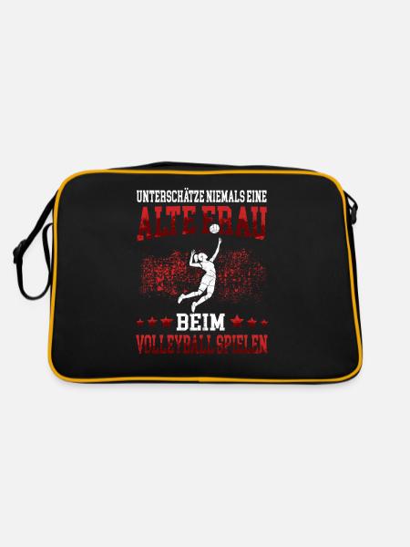 Alte Frau Volleyball spielen Volleyballerin - Retro Tasche - Schwarz/Gold