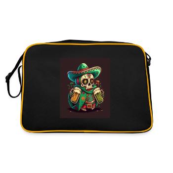 Sugar Skull Wearing Sombrero Drunk Mexican Sugar - Retro Tasche - Schwarz/Gold - Hinten