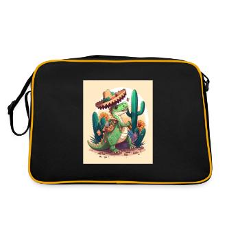 Dinosaur Lover Green Dinosaur Wearing Sombrero - Retro Bag - black/gold - Back