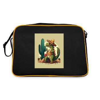 Dinosaur Lover Green Dinosaur Wearing Sombrero - Retro Bag - black/gold - Back