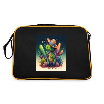 Dinosaur Lover Green Dinosaur Wearing Sombrero - Retro Bag - black/gold - Back