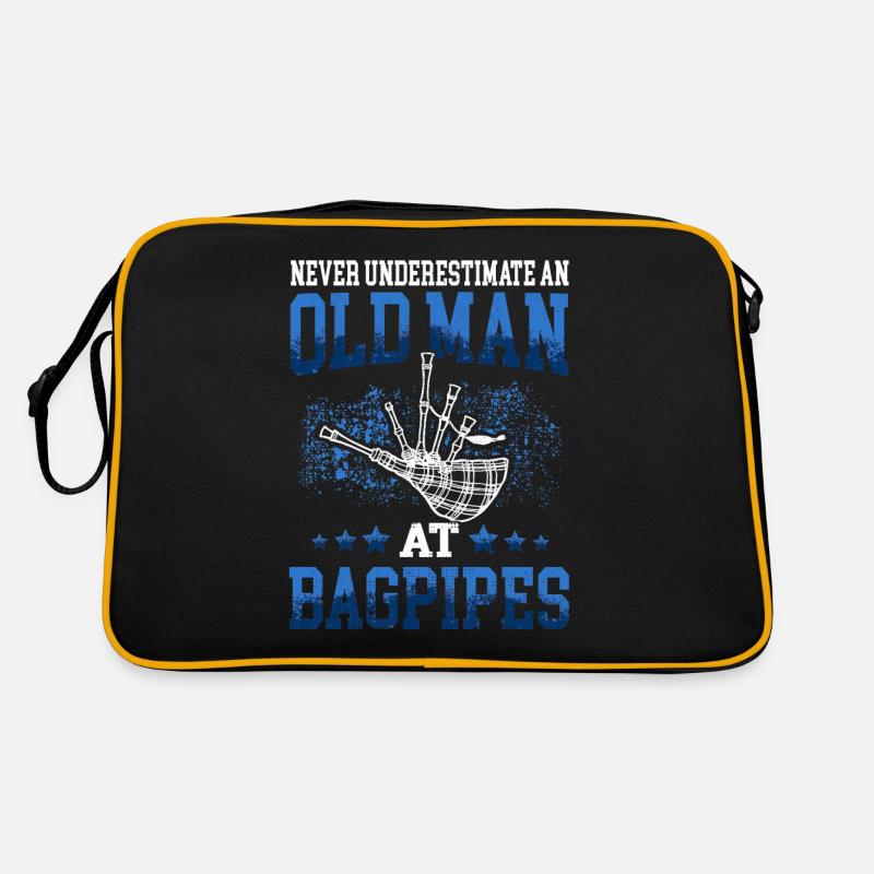 Old man at the bagpipes Scottish bagpipe Retro Bag