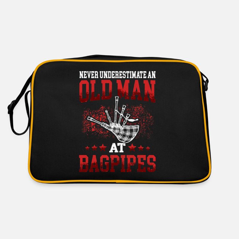 Old man at the bagpipes Scottish bagpipe Retro Bag
