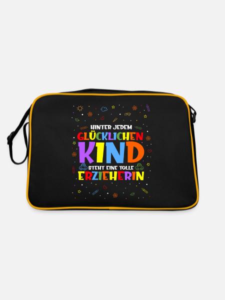 Hinter Jedem Glücklichen Kind Steht Eine Tolle Erz - Retro Tasche - Schwarz/Gold - Hinten