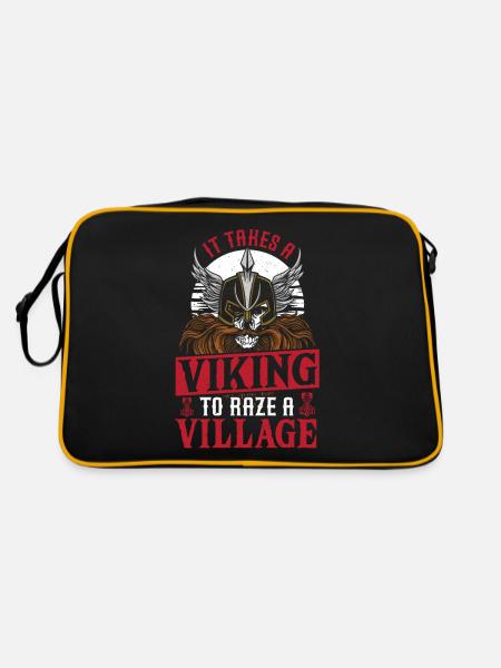 It Takes A Viking To Raze A Village Nordic Norse - Retro Tasche - Schwarz/Gold - Hinten