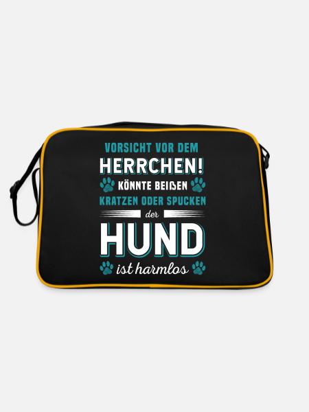 Vorsicht Vor Dem Herrchen Der Hund Ist Harmlos - Retro Tasche - Schwarz/Gold - Hinten