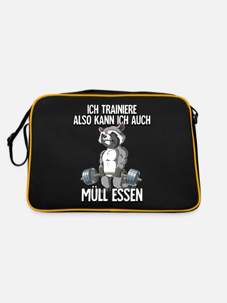 Waschbär Bodybuilding Fitness Gym - Retro Tasche - Schwarz/Gold - Hinten