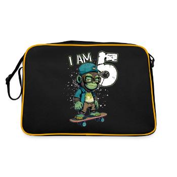 Children birthday 5 years - skater monkey - Retro Tasche - Schwarz/Gold - Hinten