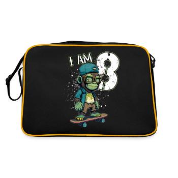 Children birthday 8 years - skater monkey - Retro Tasche - Schwarz/Gold - Hinten