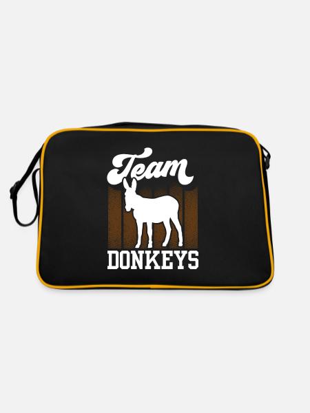 Team Esel Bauernhof Tier Liebhaber Süß - Retro Tasche - Schwarz/Gold - Hinten