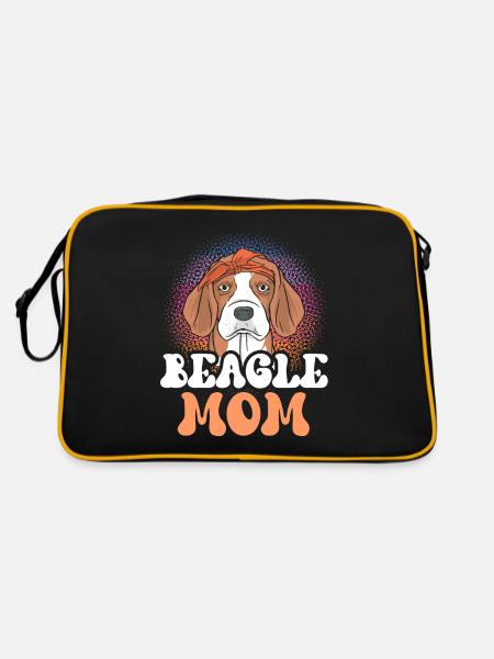 Beagle Mama Welpe Beagles Hund Liebhaber - Retro Tasche - Schwarz/Gold - Hinten
