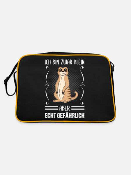 Erdmännchen Klein Aber Gefährlich Spruch Geschenk - Retro Tasche - Schwarz/Gold - Hinten