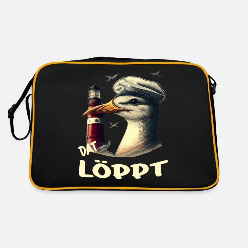 Dat Löppt Möwe Leuchtturm Meer Plattdeutsch Norden Retro Tasche