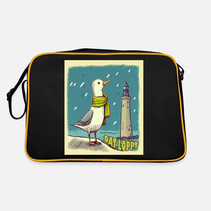 Dat Löppt Möwe Leuchtturm Meer Plattdeutsch Norden Retro Tasche