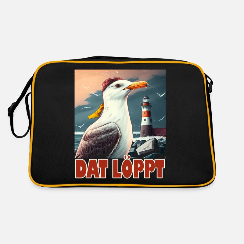 Dat Löppt Möwe Leuchtturm Meer Plattdeutsch Norden Retro Tasche