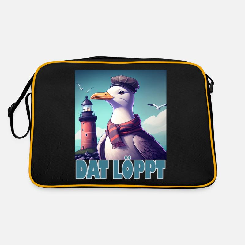 Dat Löppt Möwe Leuchtturm Meer Plattdeutsch Norden - Retro Tasche - Schwarz/Gold