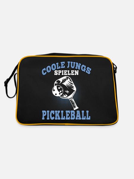 Coole Jungs spielen Pickleball Pickelball - Retro Tasche - Schwarz/Gold - Hinten