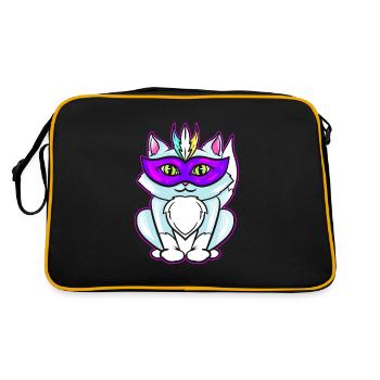 Cute Kawaii Cat With Purple Mask For Mardi Gras - Retro Bag - black/gold - Back