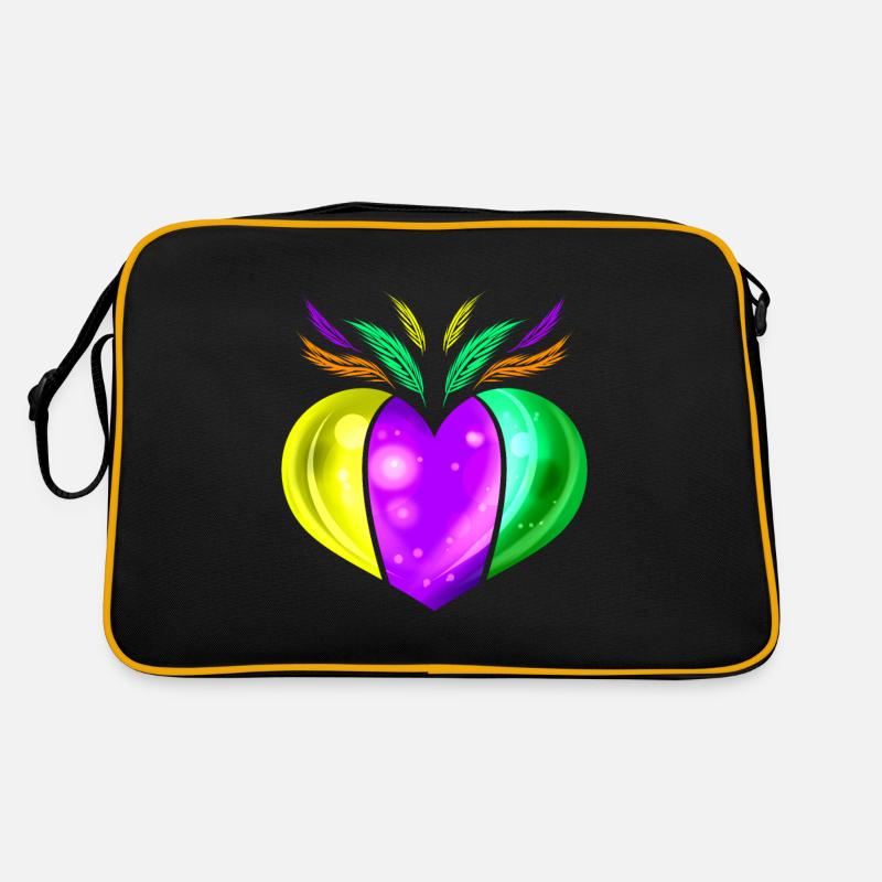 Cœur jaune doré, violet et vert pour le mardi Sac Retro