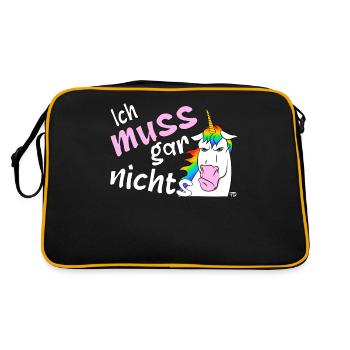 Ich muss gar nichts, lustiges Einhorn - Retro Tasche - Schwarz/Gold - Hinten