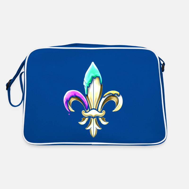 Fleur de lys dorée avec vert pourpre et or Sac Retro
