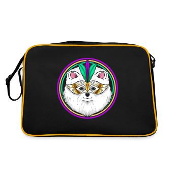 Pomeranian Or Samoyed Dog With Mask For Mardi Gras - Retro Bag - black/gold - Back