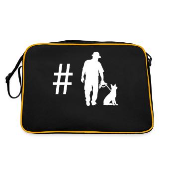 Hashtag - Mann mit Hund - - Retro Tasche - Schwarz/Gold - Hinten