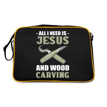 All I Need Is Jesus And Wood Carving Woodcarving - Retro Tasche - Schwarz/Gold - Hinten