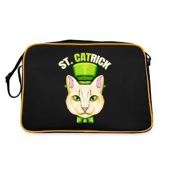 Cat With Green Loop And Cylinder Hat St Catrick - Retro Tasche - Schwarz/Gold - Hinten