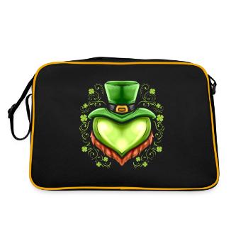 Green Heart With Hat, Beard Shamrocks On St - Retro Tasche - Schwarz/Gold - Hinten