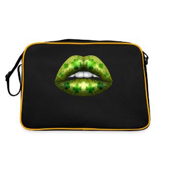 Green Lips With Shamrock For St Patricks Day - Retro Tasche - Schwarz/Gold - Hinten