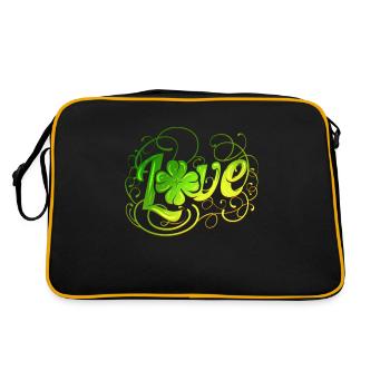 Green Love Logo With A Four Leaf Clover For St - Retro Tasche - Schwarz/Gold - Hinten