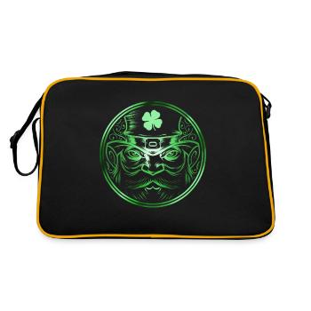Stylized Green Leprechaun Logo Shamrock St - Retro Tasche - Schwarz/Gold - Hinten