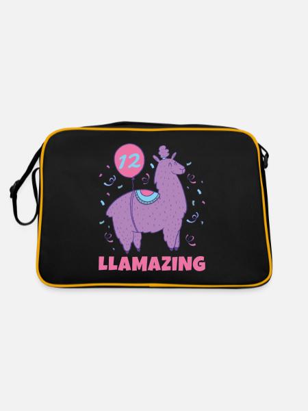 Lama Geschenk Lama Liebhaber Geschenk - Retro Tasche - Schwarz/Gold - Hinten