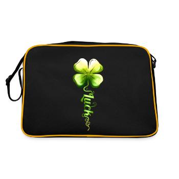 Four Leaf Clover Plant Shamrock Luck On St - Retro Tasche - Schwarz/Gold - Hinten