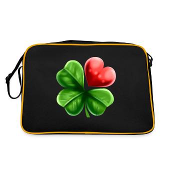 Four Leaf Clover Shamrock With Heart For St - Retro Tasche - Schwarz/Gold - Hinten